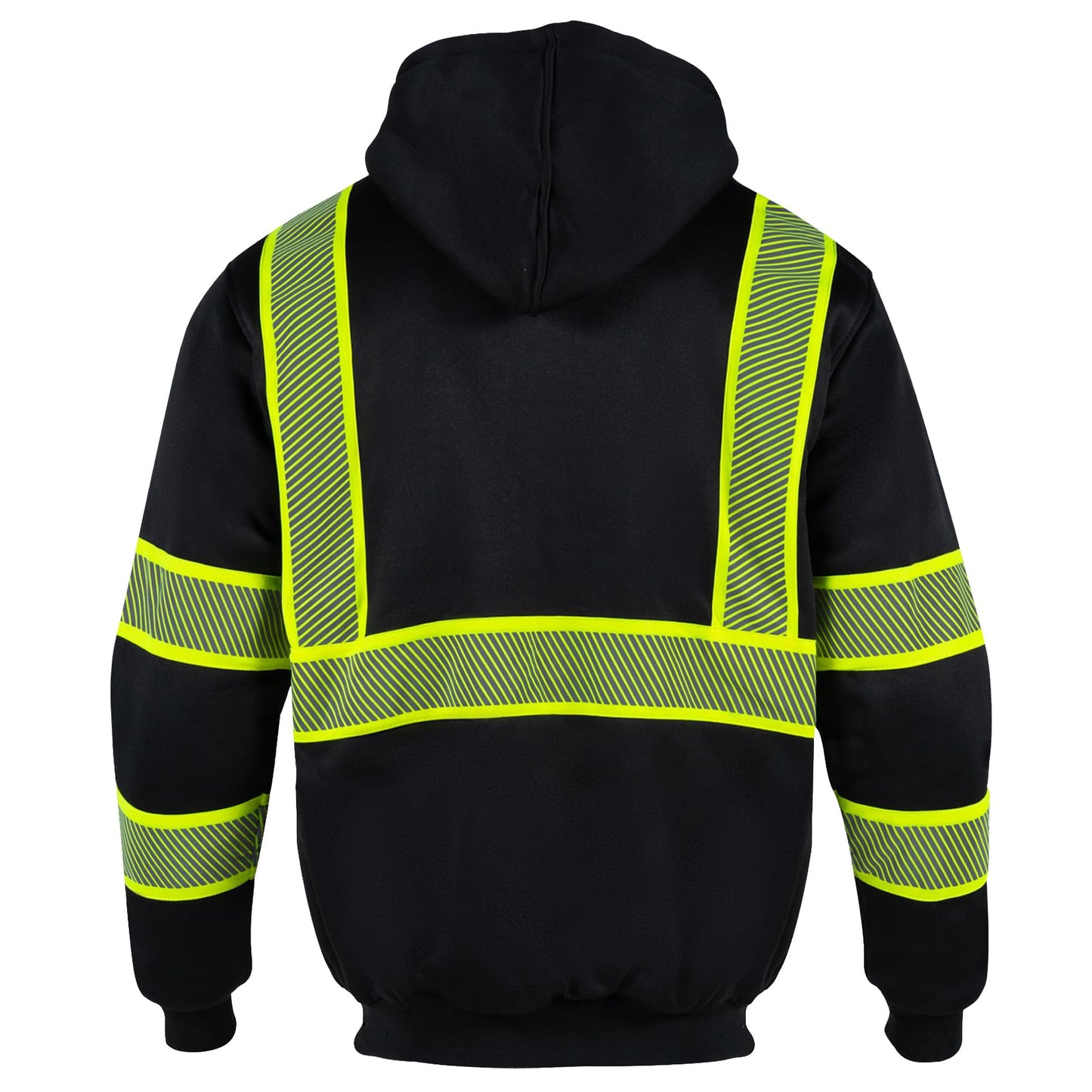 Drizomo High Visibility Sherpa Fleece Hoodie for Men Safety Reflective Sweatshirt ANSI Class 1 Hi Vis Jacket with Zipper(Black,XL)