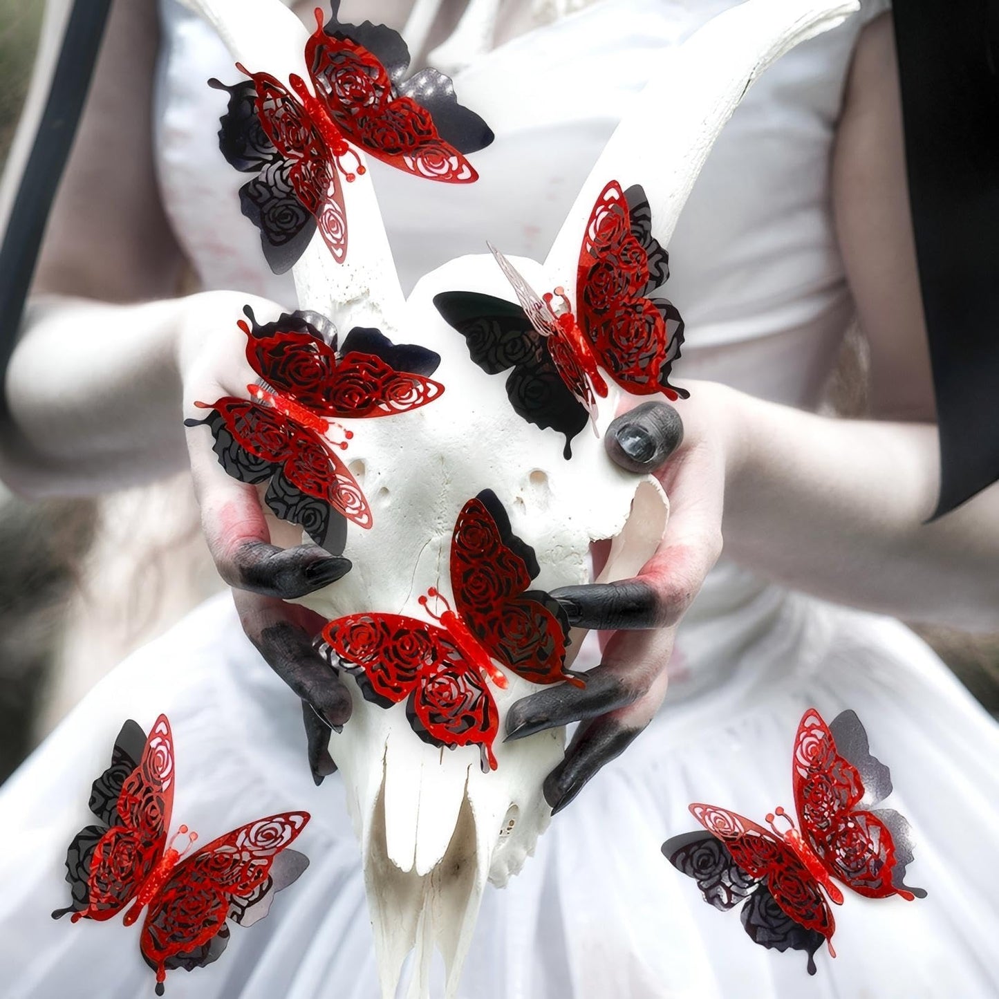 Rchovsam 3D Butterfly Wall Decor Summer Party Rose Butterfly Sticker Decoration 3.85x4.6 inche Red Black Double Deck Removable Sticker for Birthday Holiday Party Decoration-6pcs