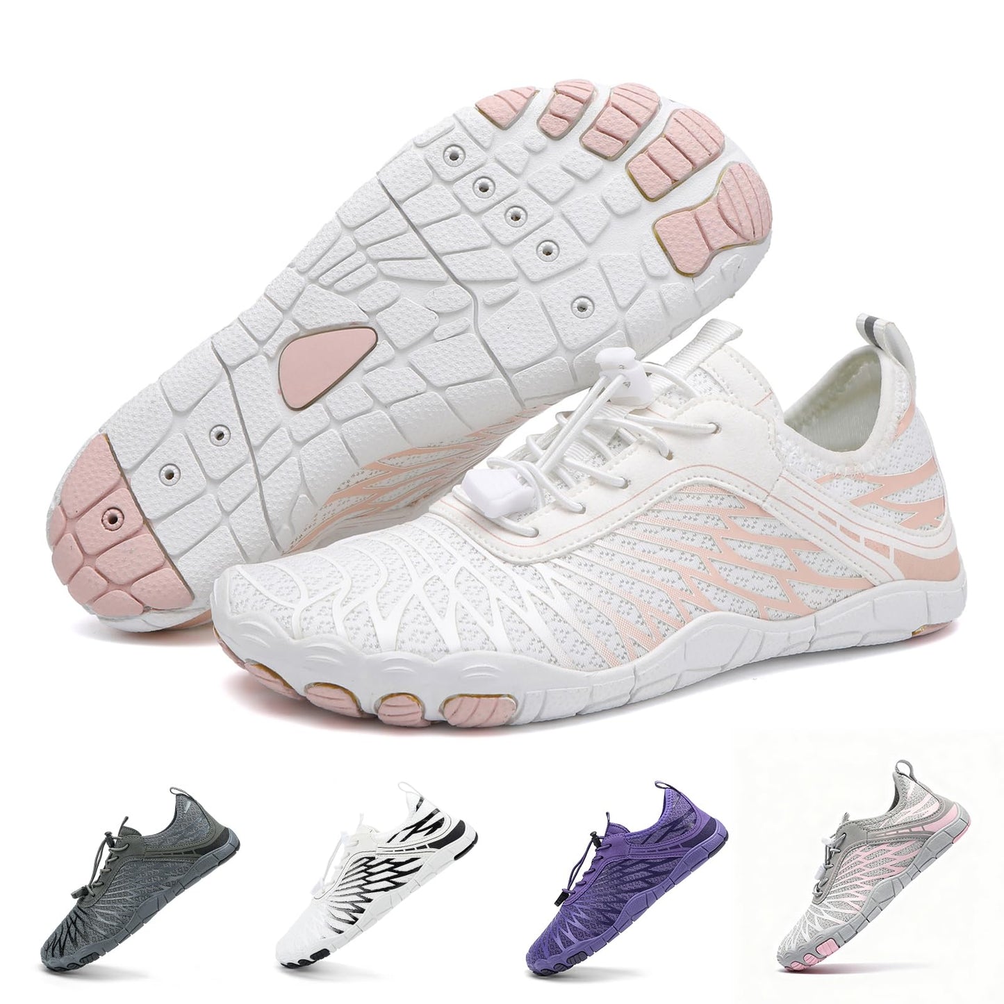 RUFONE Hike Barefoot Shoes for Women Men Breathable & Non-Slip Athletic Footwear Wide Toe Water Shoes,Designed for Walking,Running&Swimming White