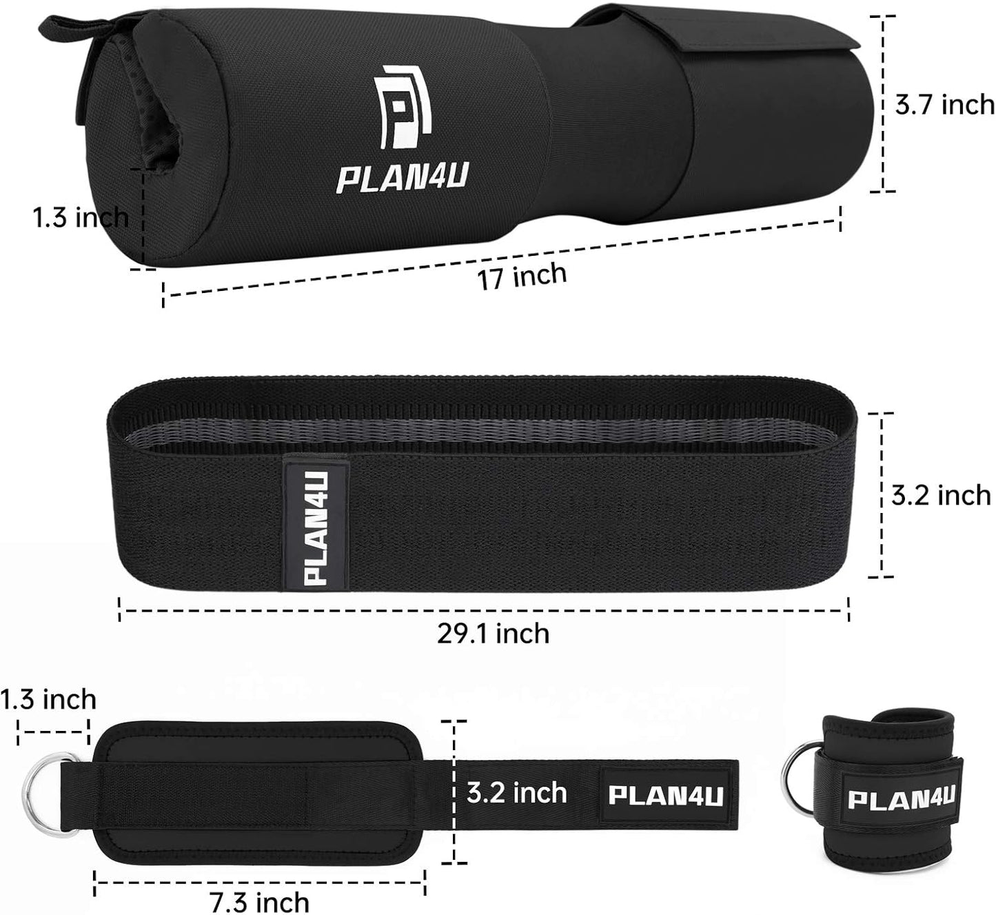 Plan4U Barbell Pad Set - Upgraded Foam Cushion for Squats & Hip Thrusts | Fits Standard & Olympic Bars