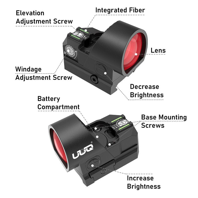 UUQ EagleC28 Shake Awake Red Dot Sight Compatible with RMR/SRO and Picatinny Mount 2moa,1x26mm Round Lens,10 Brightness Micro Reflex Optic for Rifle, Pistol and Shotgun (RMR/SRO with Fiber Optics)