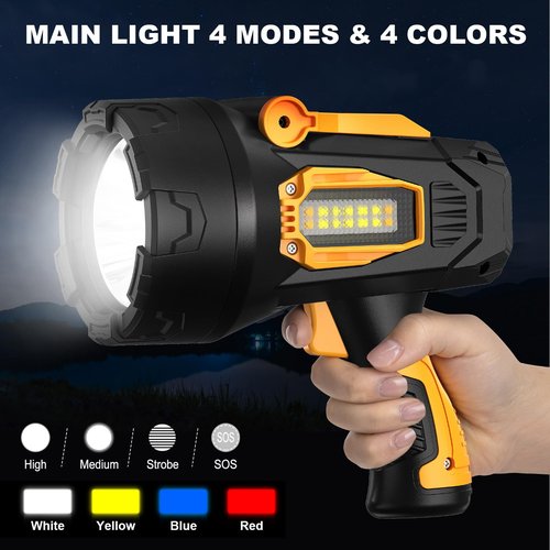 LBE Rechargeable Spotlight, Super Bright 2,000,000 Lumens Led Flashlight Handheld Spot Lights Outdoor with Cob Light, 10000ɱAh Long Lasting Large Spotlight for Hunting Boating Camping