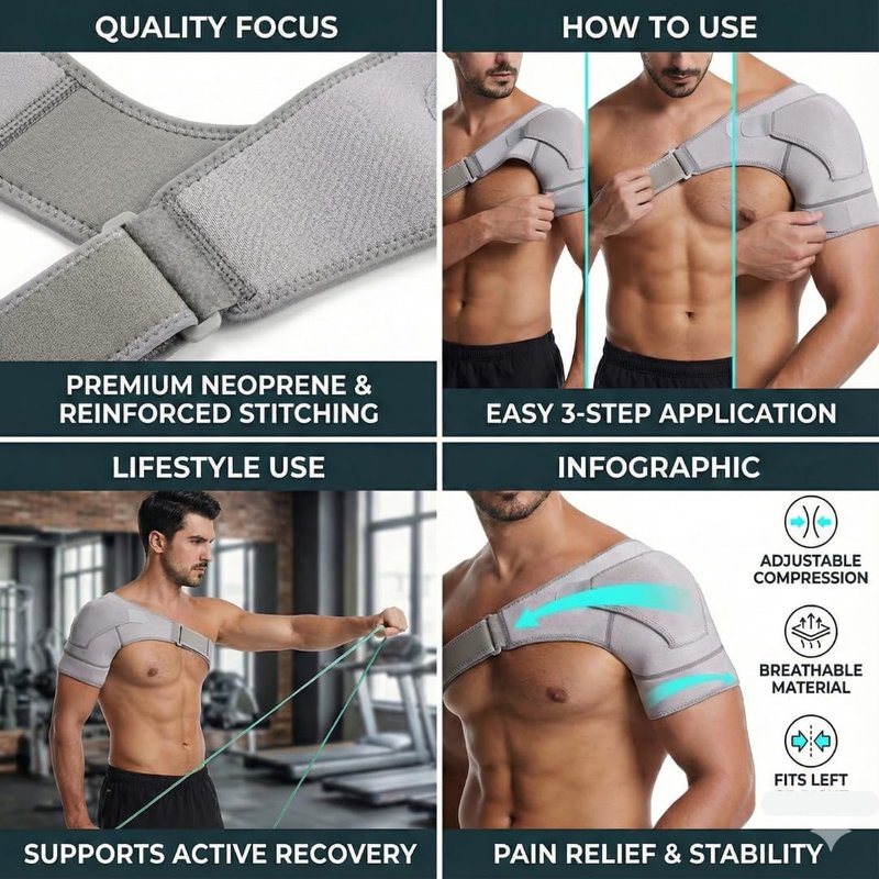 Black Shoulder Brace, Rotator Cuff Support Brace with Ice Pack Insertion Capability, Pressure for Preventing Strains and Dislocation, Alleviating Shoulder Pain, Adjustable Fit for Men and Women (Black)
