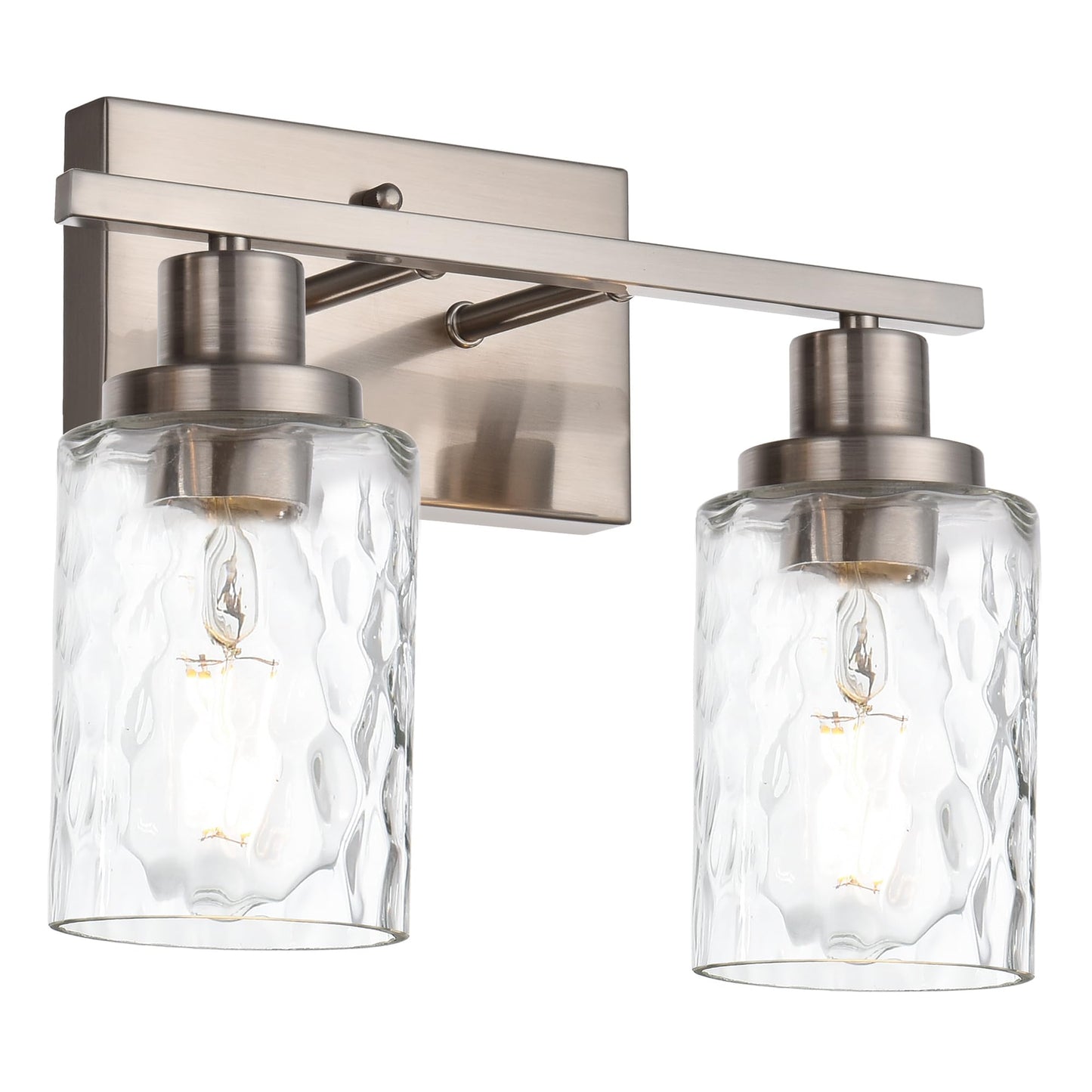 MELUCEE Indoor Wall Sconces Brushed Nickel with Clear Hammered Glass, 2-Light Modern Bathroom Vanity Light Wall Mount Lamp for Mirror Cabinets Powder Room Dressing Table (Patent No.: US D963914 S)