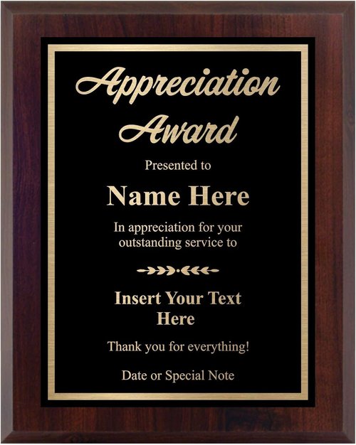 Custom Plaque Award - Personalized Engraved Recognition - Choose Size & Customize (6x8)