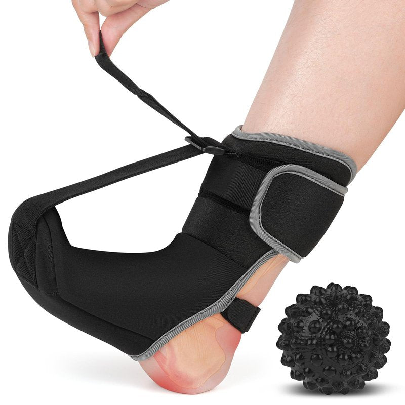VOOOLO Plantar Fasciitis Night Splint Sock with Massage Ball for Tension Relief, Soft and Comfortable Foot Brace for Men and Women, Medium-Black
