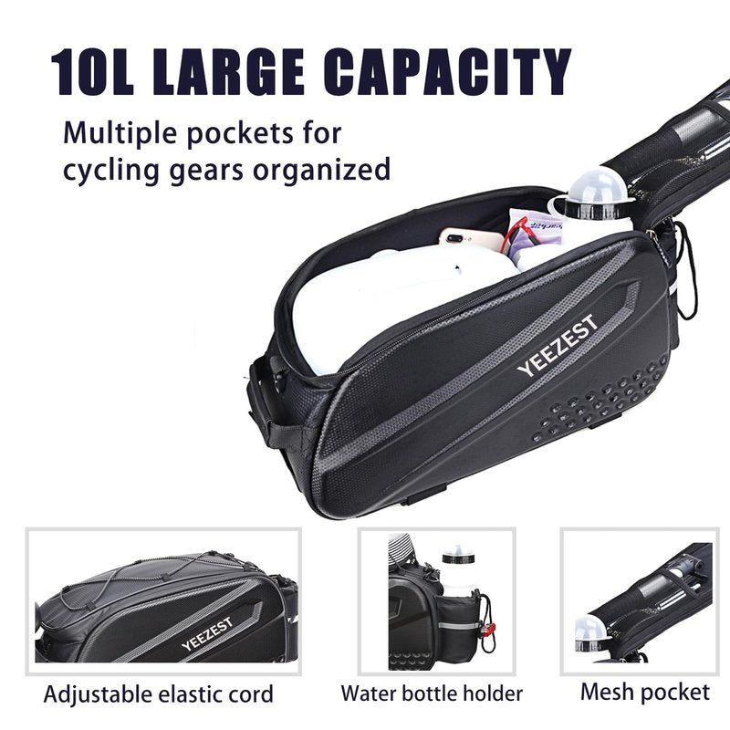 Yeezest Bike Bag for Bicycle Rear Rack – 10L Hard Shell Waterproof Bike E-Bike Rack Bag with Shoulder Strap & Reflective Stripfor Cycling, Commuting, Outdoor Travel, Gifts for Men