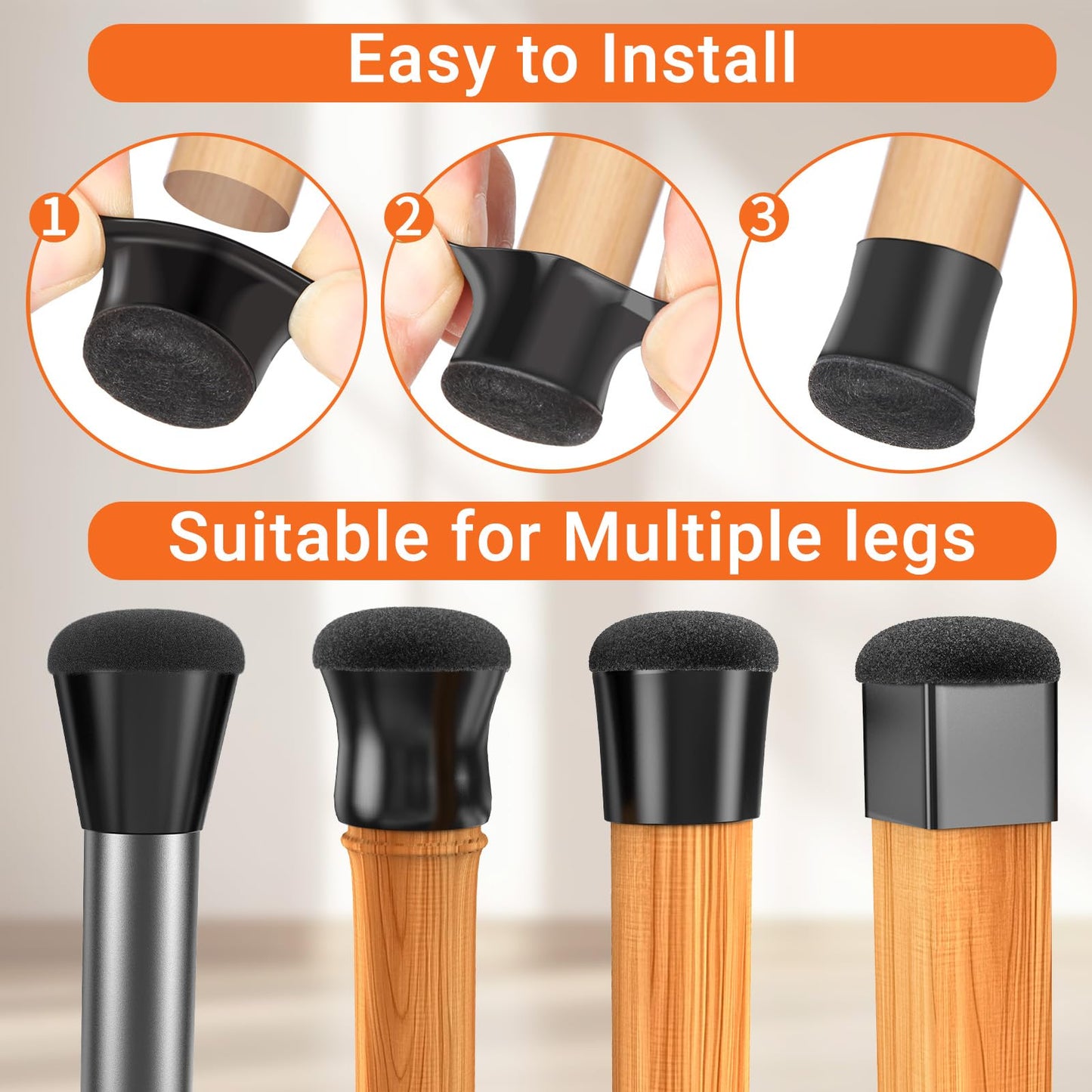 YTEACIUL Chair Leg Floor Protectors Extra Small 16 Pcs,Silicone Chair Leg Protectors for Hardwood Floors/Tiles,360°Wrapped Felt Bottom to Prevent Scratch and Reduce Noise, Round Black