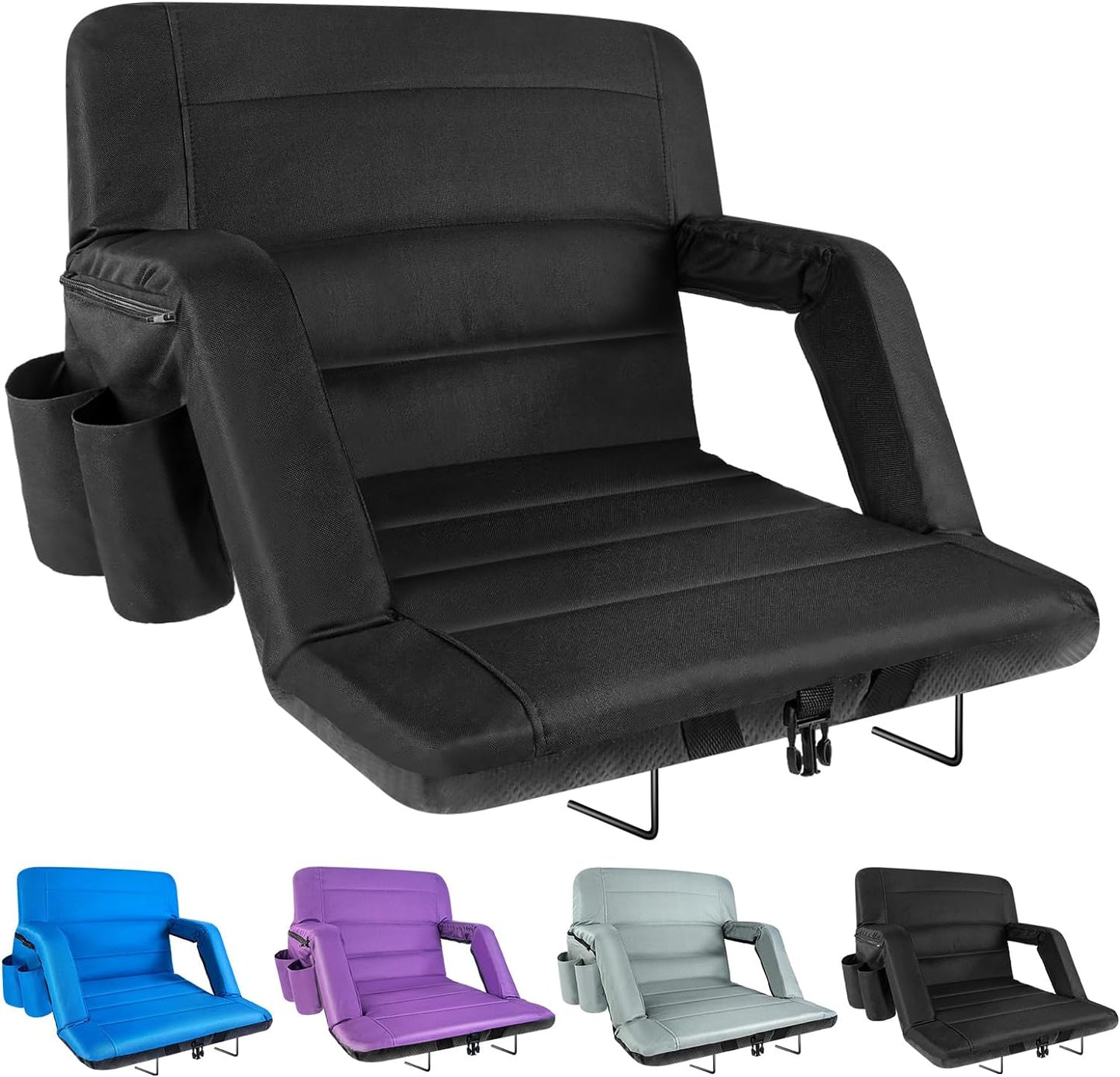 Yeyeeyyee Stadium Seats - Wide Bleacher Chairs with Back Support & Cushion | 22.5" Waterproof Black