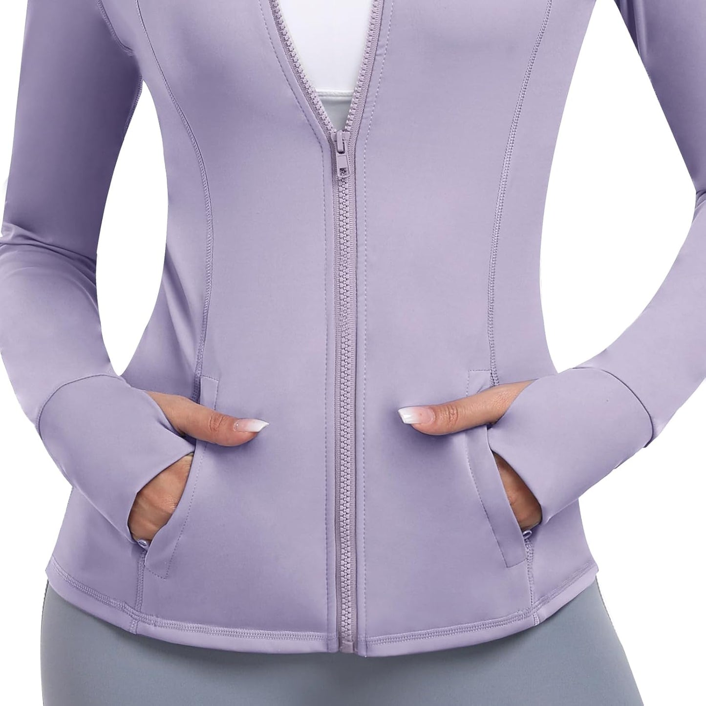 Skiennix Women's Athletic Full Zip Jacket - Lightweight Workout Wear with Pockets & Thumb Holes
