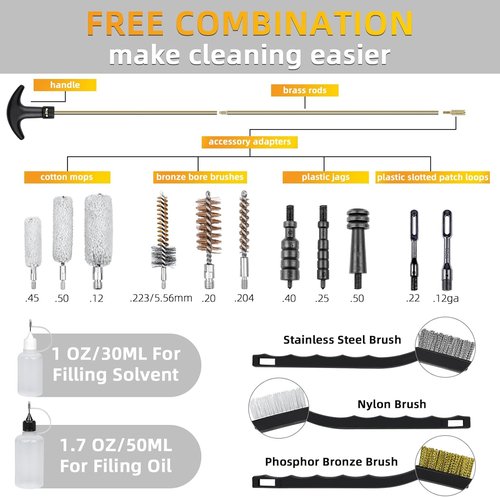 Gun Cleaning Kit - Universal All Caliber Rifle, Pistol & Shotgun Set with Brass Rods & Durable Case