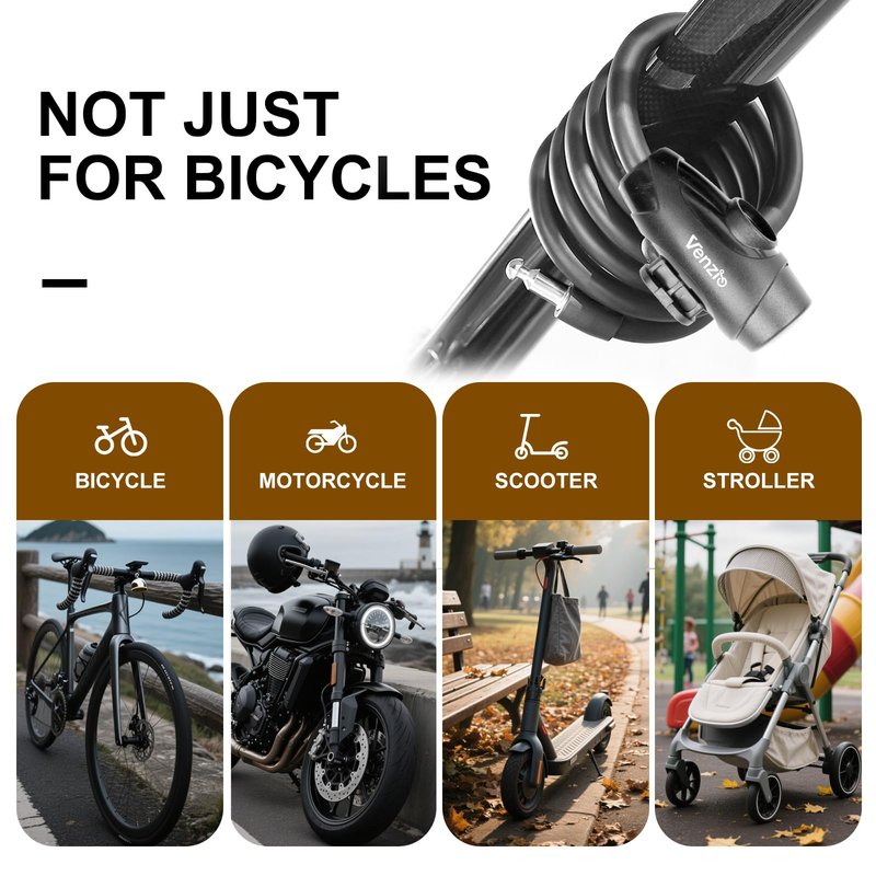 Venzio 4FT Heavy Duty Anti-Theft Bicycle Cable Lock, Bike Lock Cable with 2 Keys and Mounting Bracket, 1/2 inch(12mm) Coiled Steel Cable with Dustproof Insert for Bikes, Scooters, Gates, Fences