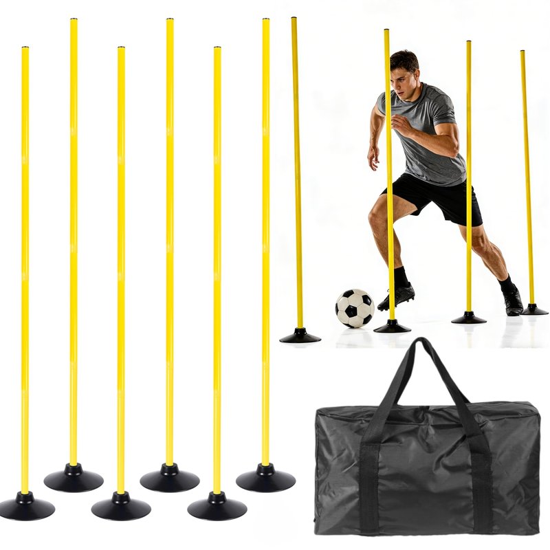 6 Pack Soccer Agility Training Poles, 5 FT Adjustable Speed and Agility Training Equipment for Football/Basketball/ Dog Practice, Bending Poles for Horses with Rubber Bases and Carry Bag (Yellow)