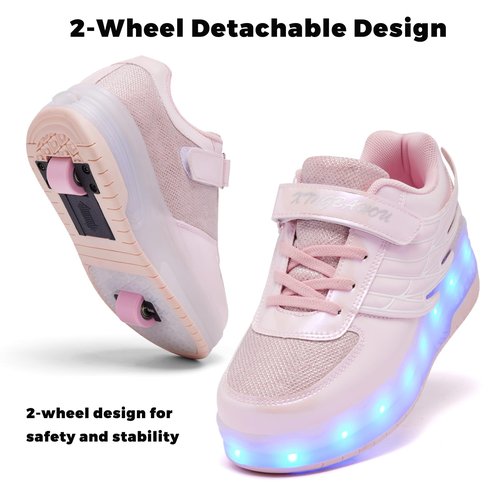 XUVUVJU LED Roller Skates Shoes Girls Boys Kids Sneakers with Wheels Pink