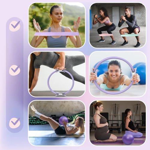 EgoNova Pilates Ring Set: 14-Inch Magic Circle with Dual Padded Handles, Pilates Mini Ball, and Resistance Bands (15, 25, 35 lbs) for Strength, Flexibility, Stability, and Body Toning