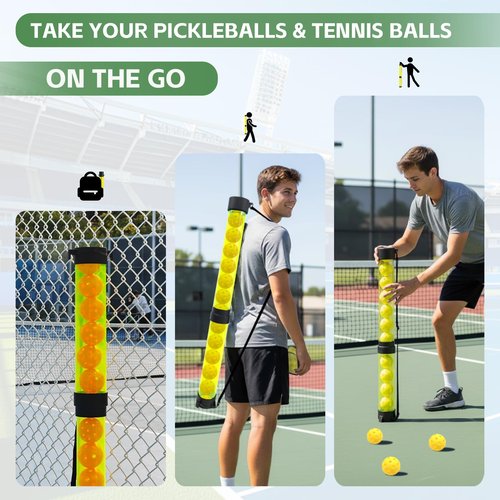 NEESEEYEE Pickleball & Tennis Ball Picker – Portable Ball Retriever Holds Up to 14 Balls with Adjustable Shoulder Strap, Easy to Use, Lightweight Outdoor & Practice Accessory, Yellow