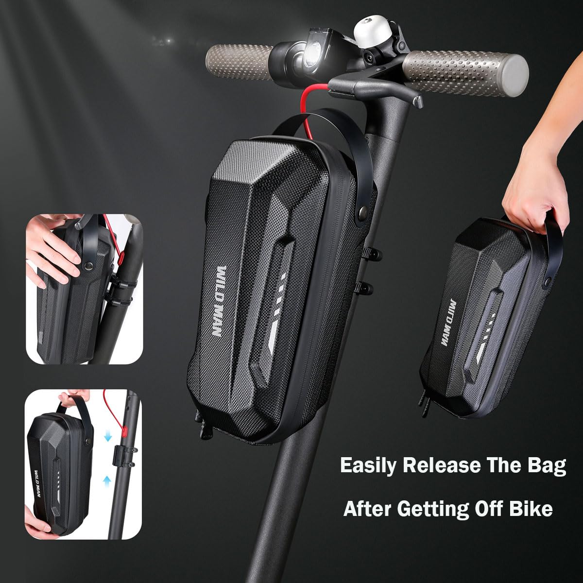 SplendoRoute Scooter Storage Bag, Waterproof Scooters Handlebar EVA Hard Shell Bike Front Bag for Carrying Charger Tools Repair Tools 3L