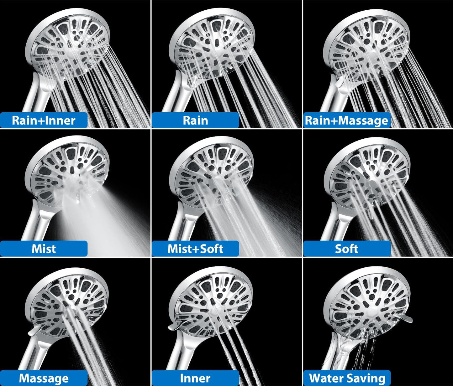 2.5GPM 7.2" Rainfall & Handheld Shower Head Combo with 60" Stainless Steel Hose