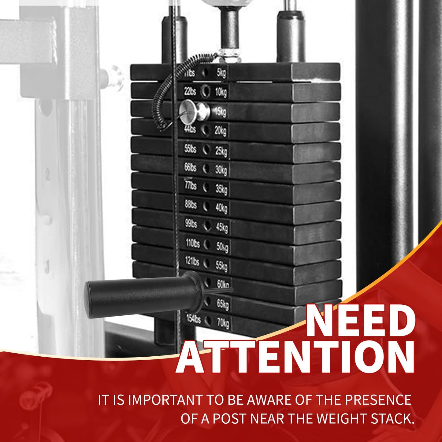 FNKTEK Weight Stack Pin and Spring Collar Weight Stack Extender Pin Commercial and Home Gym Accessories for Cable Tower and Functional Trainer Machine (Hanger Rod Length: 150 mm, Ø 8 mm,Length 80mm)