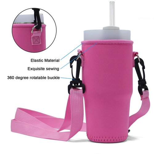 YENLNI 14oz Cup Carrier Bag with Strap, Pouch Bag Compatible with Stanley CUP 14oz, Durable and Portable Cup Holder for Kids, Adjustable Travel Carrying Bag(Pink)