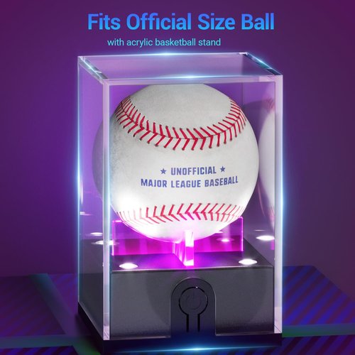 Leshein Baseball Display Case - LED Lighted Acrylic Holder for Memorabilia | UV Protected, Clear Design