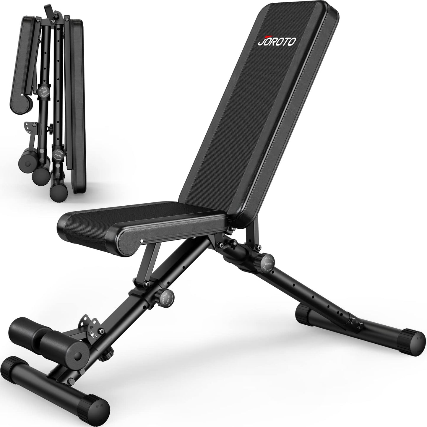 JOROTO Adjustable Weight Bench - 1300LBS Heavy Duty Workout Bench for Strength Training, Decline/Flat/Incline Bench Press with 34" Extra-Long Backrest & Wheels for Full Body Exercise, Black