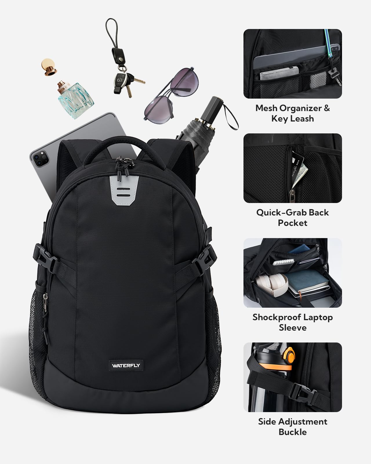 WATERFLY Small Casual Travel Backpack: 20L for Men Women Work Commuter Everyday EDC Daypack Hiking Gym Sport Workout Blue