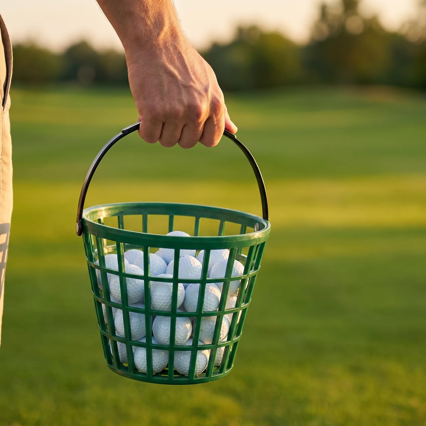 Bekith 2 Pack Plastic Golf Ball Basket, Golfball Container Ball Bucket with Handle, Holds 40-50 Balls, Green