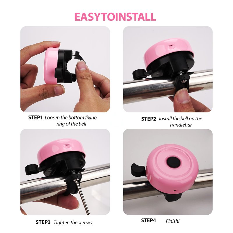 RidingRush Kids Bike Bell Girls – Cute Bicycle Bell for Boys & Girls, Easy-to-Install Handlebar Bell for Kids' Bikes (Pink)