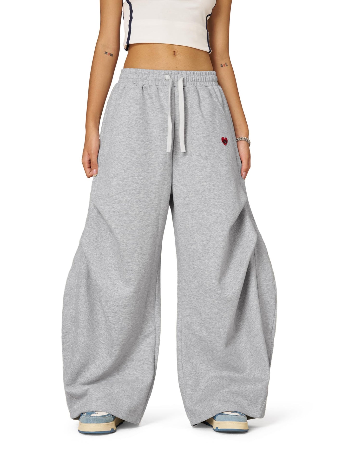 Aelfric Eden Wide Leg Sweatpants Womens Wrinkle Barrel Sweatpants Casual Athletic Baggy Lounge Pants Grey