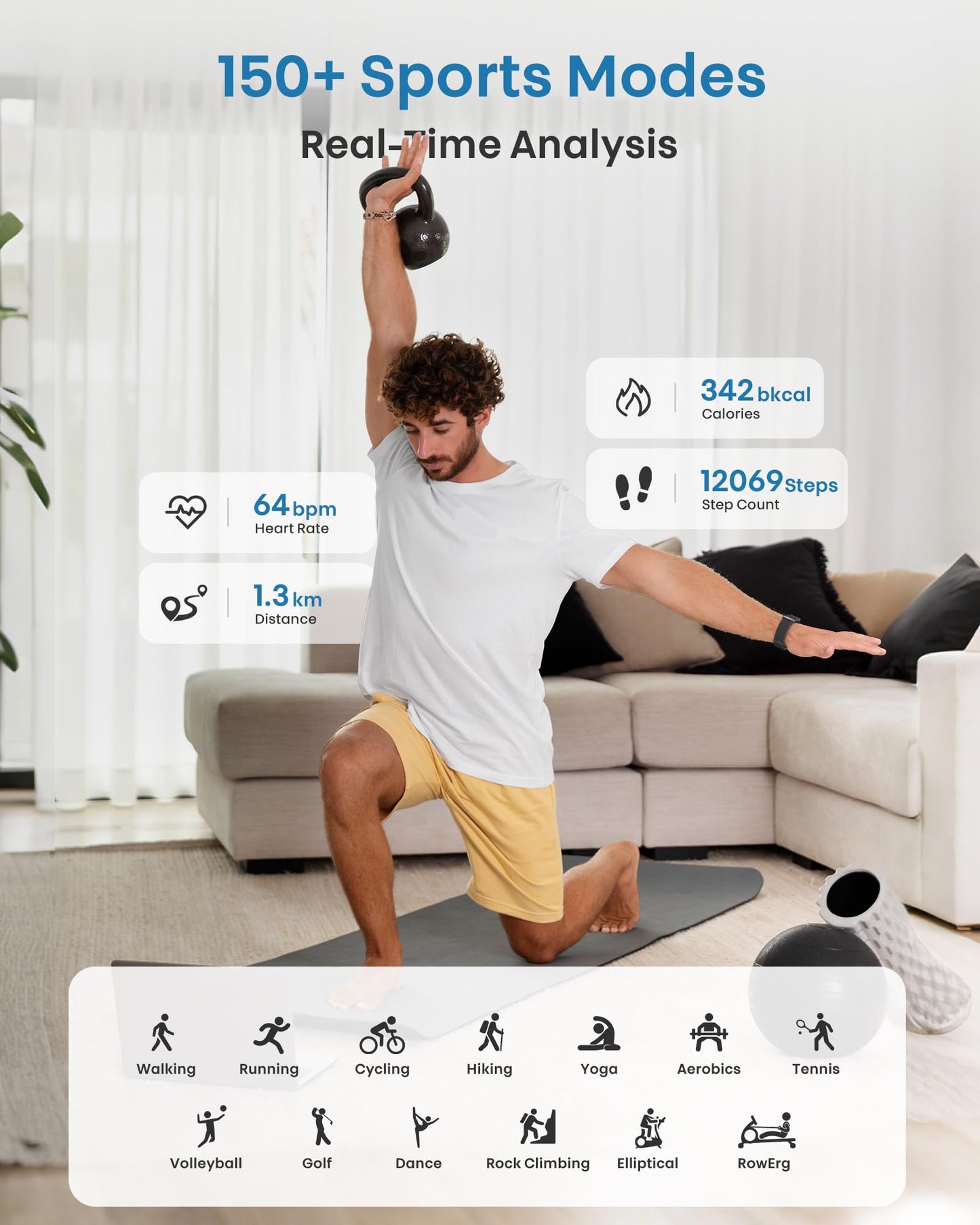 PJIVE Smart Bracelet, Health Fitness & Activity Tracker White