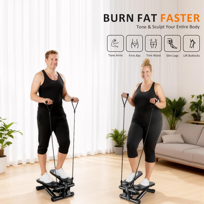 Aidoly Stair Stepper with Resistance Bands for Home Exercise, Mini Stepper Machine for Indoor Fitness, Portable Home Gym Stepper for Full Body Workout, 300LBS Capacity, Grey