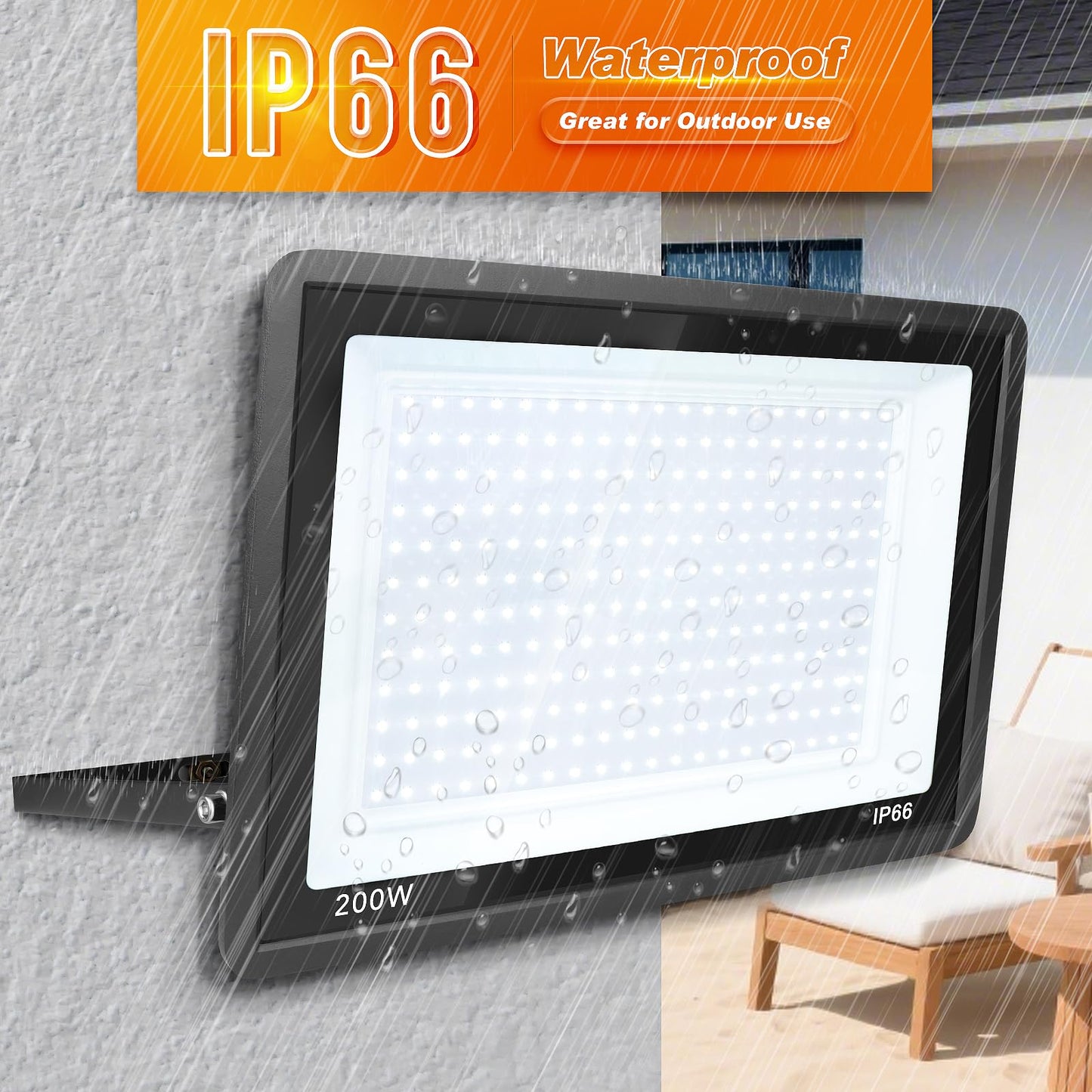 200W LED Flood Light Outdoor, 2Pack 20000LM Super Bright, IP66 Waterproof Outside Work Lights, 6500K Daylight White Security Lights