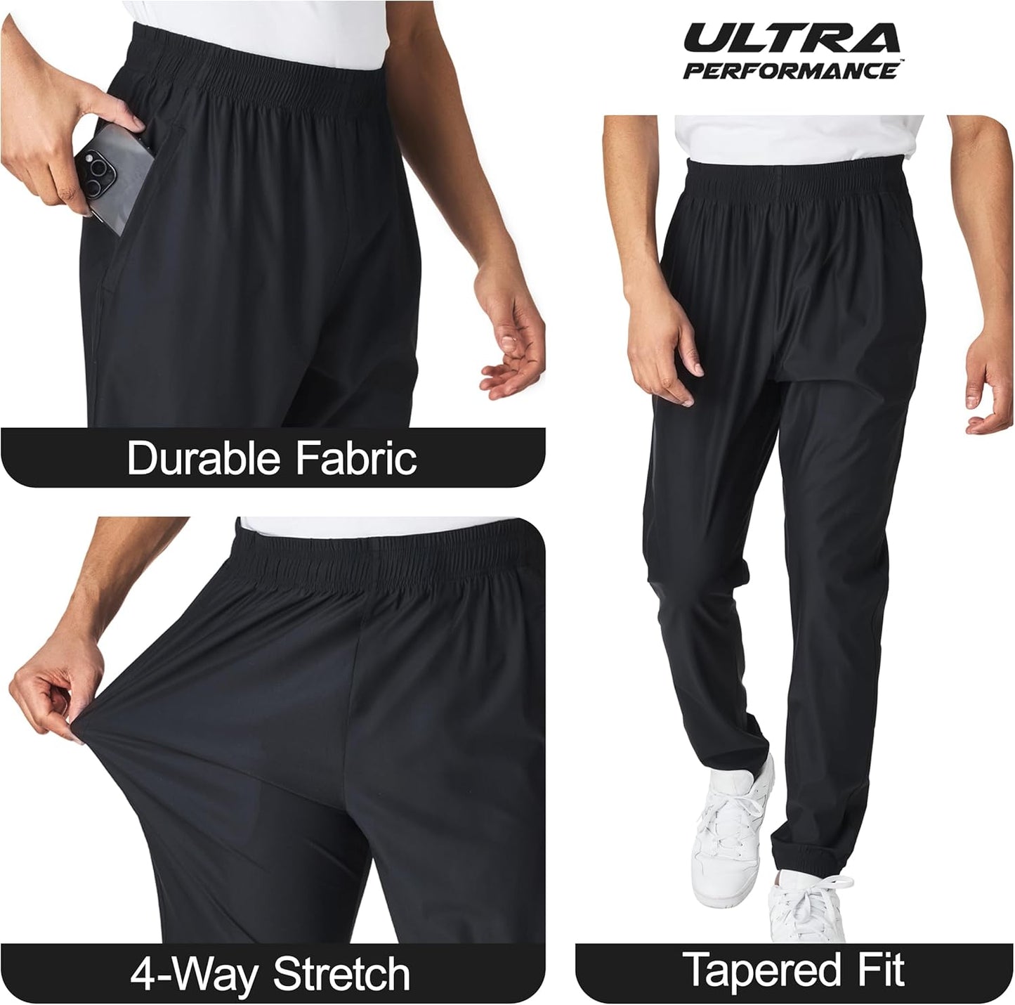 Ultra Performance Men's Jogger Pants - Stretch Nylon Athletic Workout Pants with Pockets