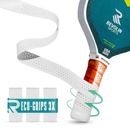 EcoGrips Pickleball Paddle Overgrips | Moisture-Resistant Pickleball Grip Tape | No-Slip Racket Grip Tape for Sweat Absorption | Hi-Tac Pickleball Paddle Grip | Revolin Sports | Pack of 3 | White