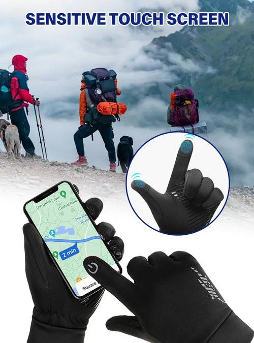 KEJIKO Winter Gloves Men Women, Elastic Soft Touch Screen Running Gloves for Cold Weather, Thermal Anti-Slip Windproof Outdoor Cycling Glove for Walking, Driving, Hiking Black L