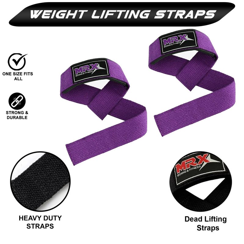 MRX Weight Lifting Bar Strap for Gym Workout Training Bodybuilding Deadlift Padded Straps Men/Women (Purple)