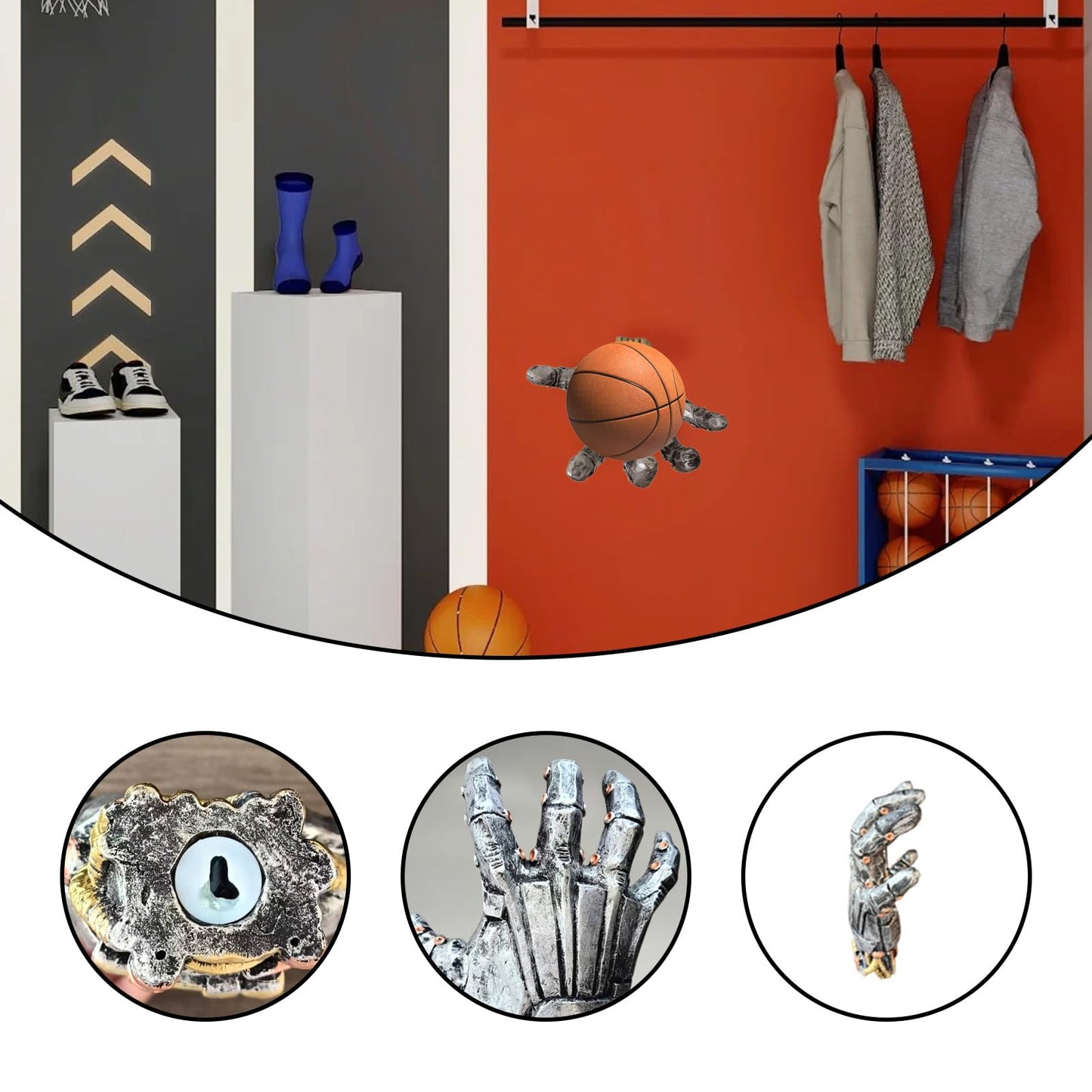 Hand Sculpture Basketball Holder Wall Mount,Art Decor Stand & Storage Rack Organizer, Display Case for Man Cave, Football Soccer Gifts,Basketball Stand,Basketball Wall Mount for Men Boys Gamers