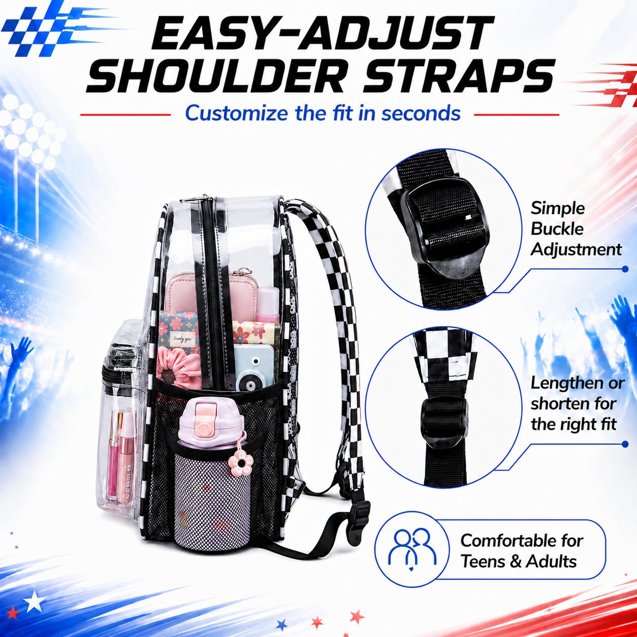 BTOOP Clear Mini Backpack for Stadium Events 12x12x6 Small Transparent Backpacks Plastic See Through Clear Bag for Concerts Work Festival Security Travel