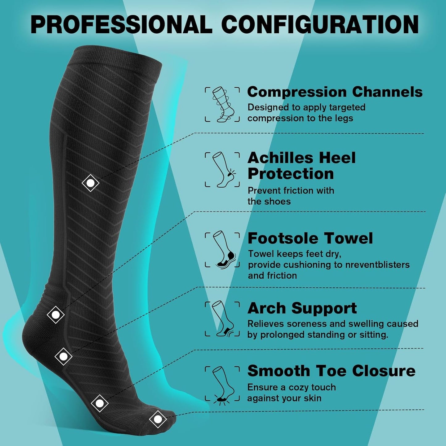 Skiennix Compression Socks - 20-30 mmHg Graduated Support for Men & Women | Knee High, Athletic, 2/4/6 Pairs