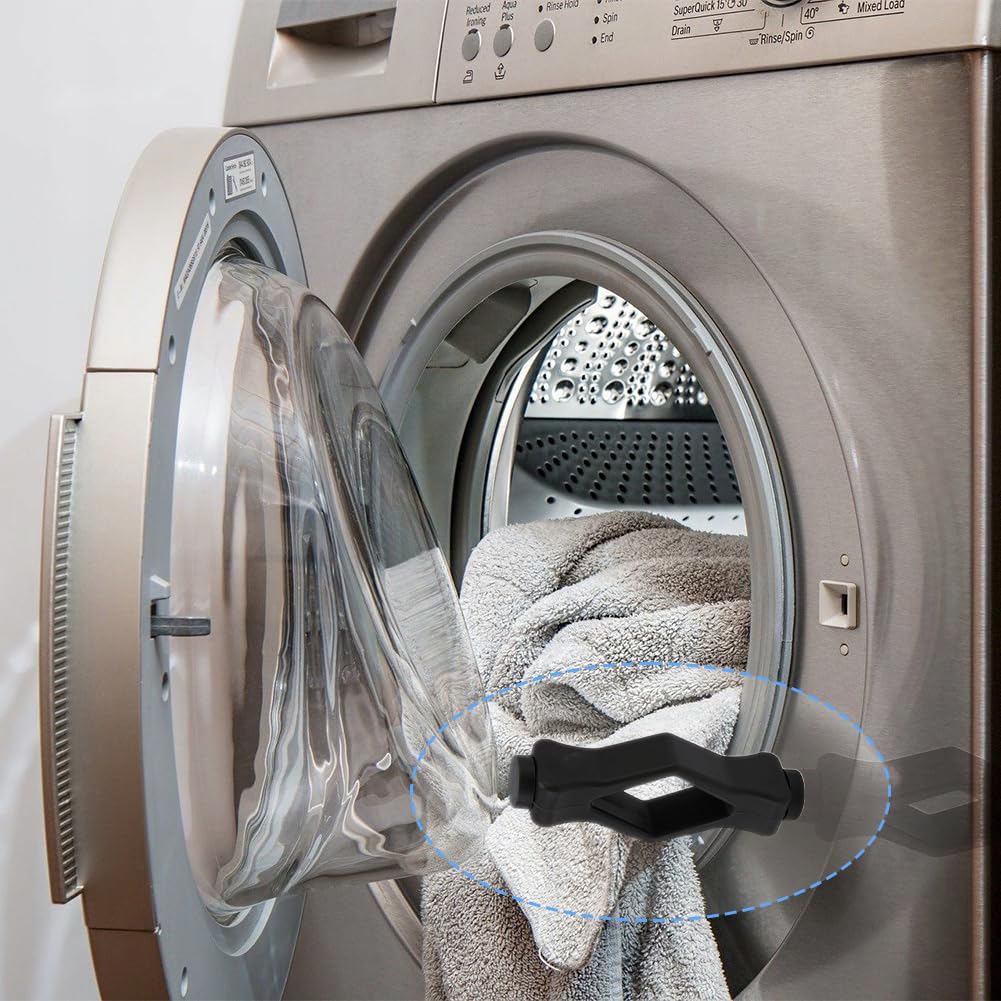 Lwuey Front Load Washer Door Prop, Washing Machine Door Prop Stopper Flexible Mouth Shape Strong Washes Doors Stoping Props Prevent Accidental Closing Keep Dry for Home with 3 Adhesive Sheets(Black)