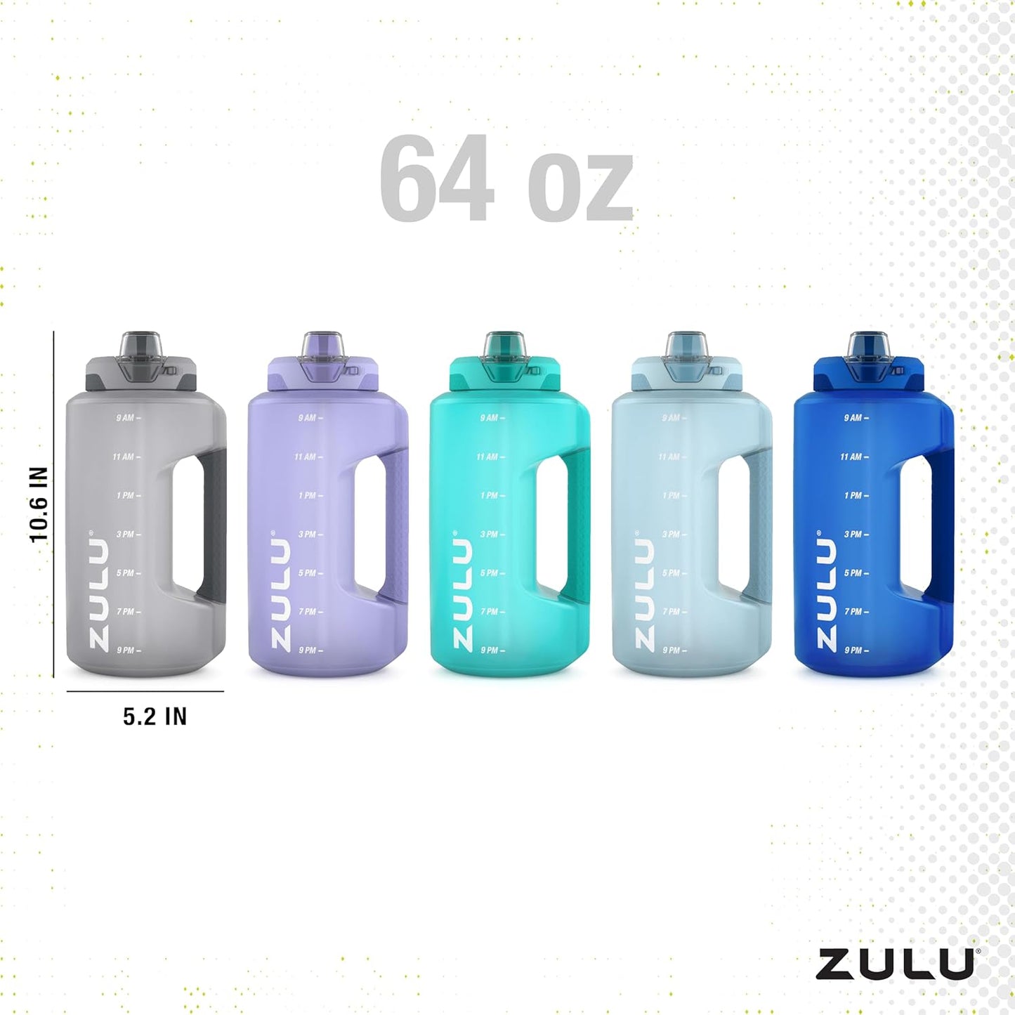ZULU Goals 64oz Half Gallon Water Bottle - Reusable Jug with Straw, Time Marker & Leak-Proof Lid | Grey