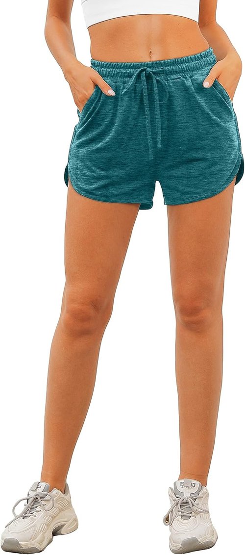 Aloodor Women's Athletic Shorts - Running Dolphin Style with Pockets & Adjustable Drawstring