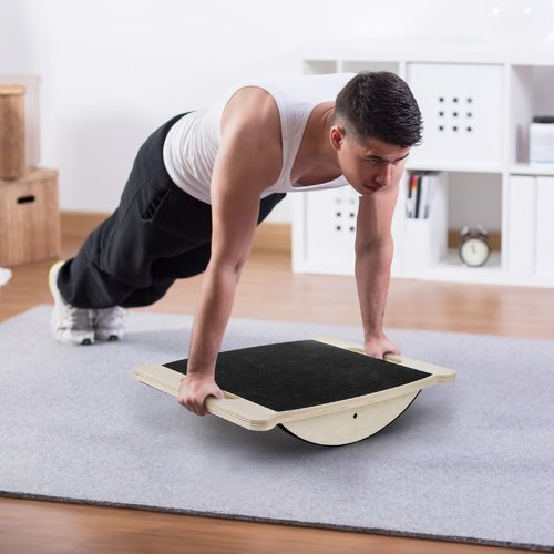 ELFULLY Wooden Balance Board, 350LBS Wobble Board with Handle for Adults, Anti-Slip Rocker Boards for Physical Therapy & Core Strength, Balancing Boards for Office Standing Desk