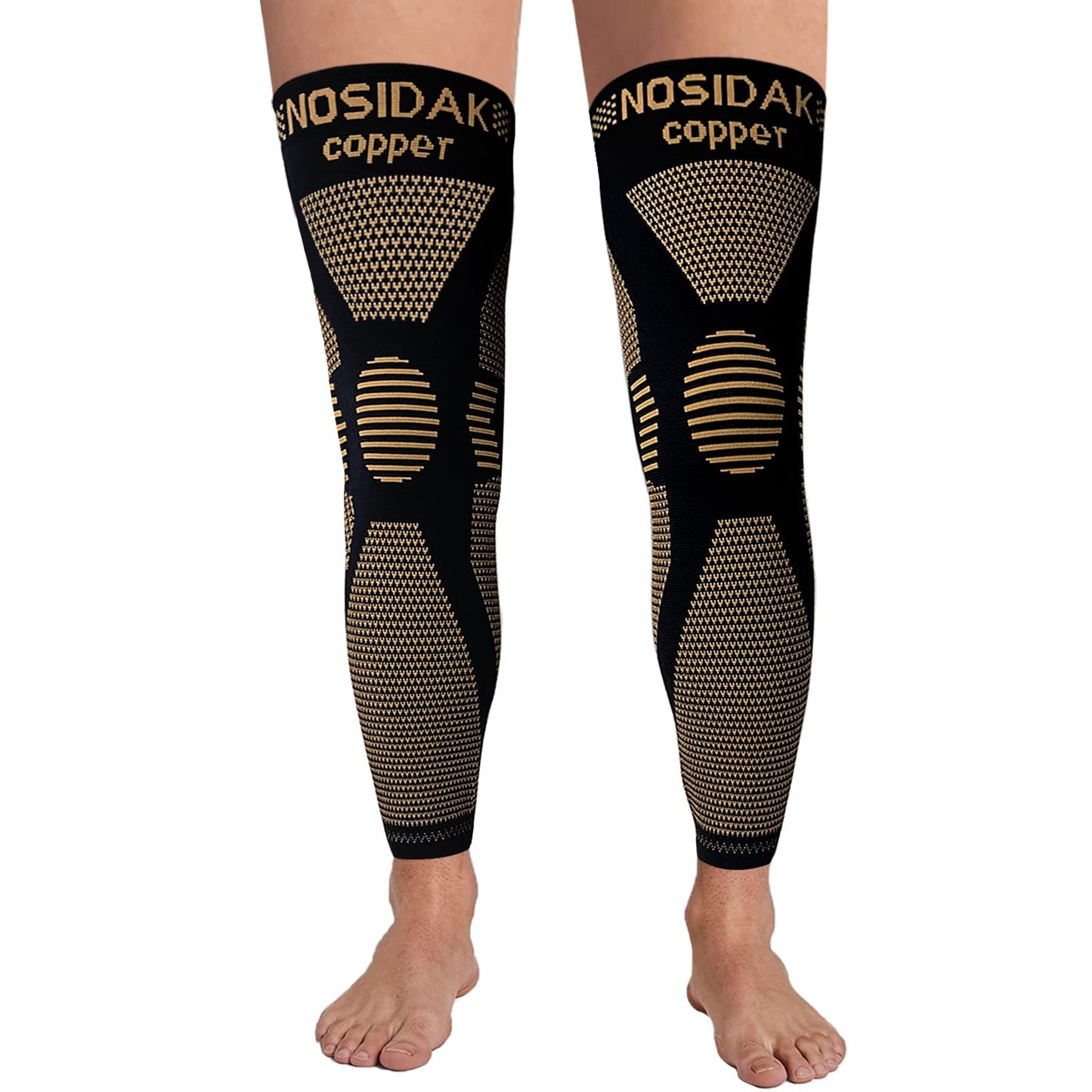 NOSIDAK Full Leg Compression Sleeve (Pair), Copper Knee Sleeves, Anti Slip Compression Stockings, Support for Thigh, Knee, Calf, Arthritis, 20-30mmHg Reduce Varicose Veins, Swelling for Men & Women