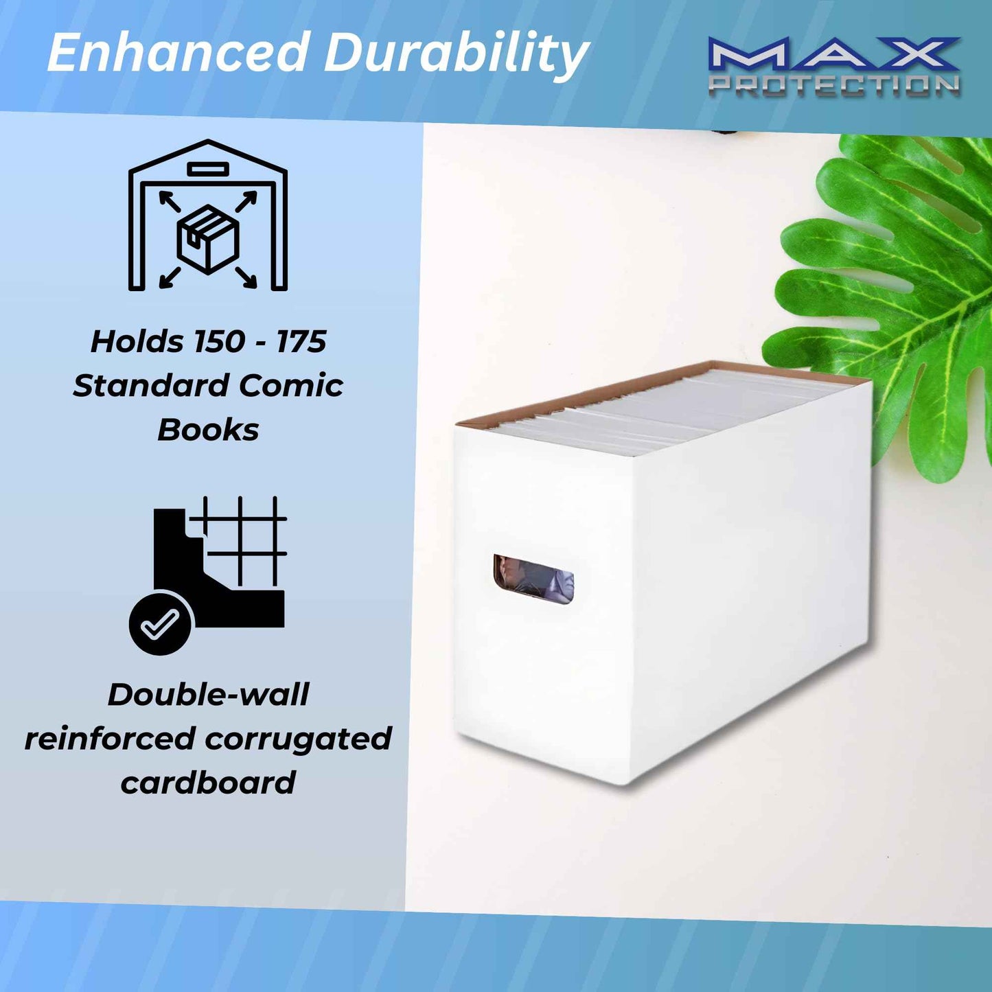 Max Pro Comic Book Storage Boxes - Short Cardboard White Case for 150-175 Comic Books - Double Thickness Design - Premium Stackable Book Box for Silver Age & Modern Comics (Pack of 3)