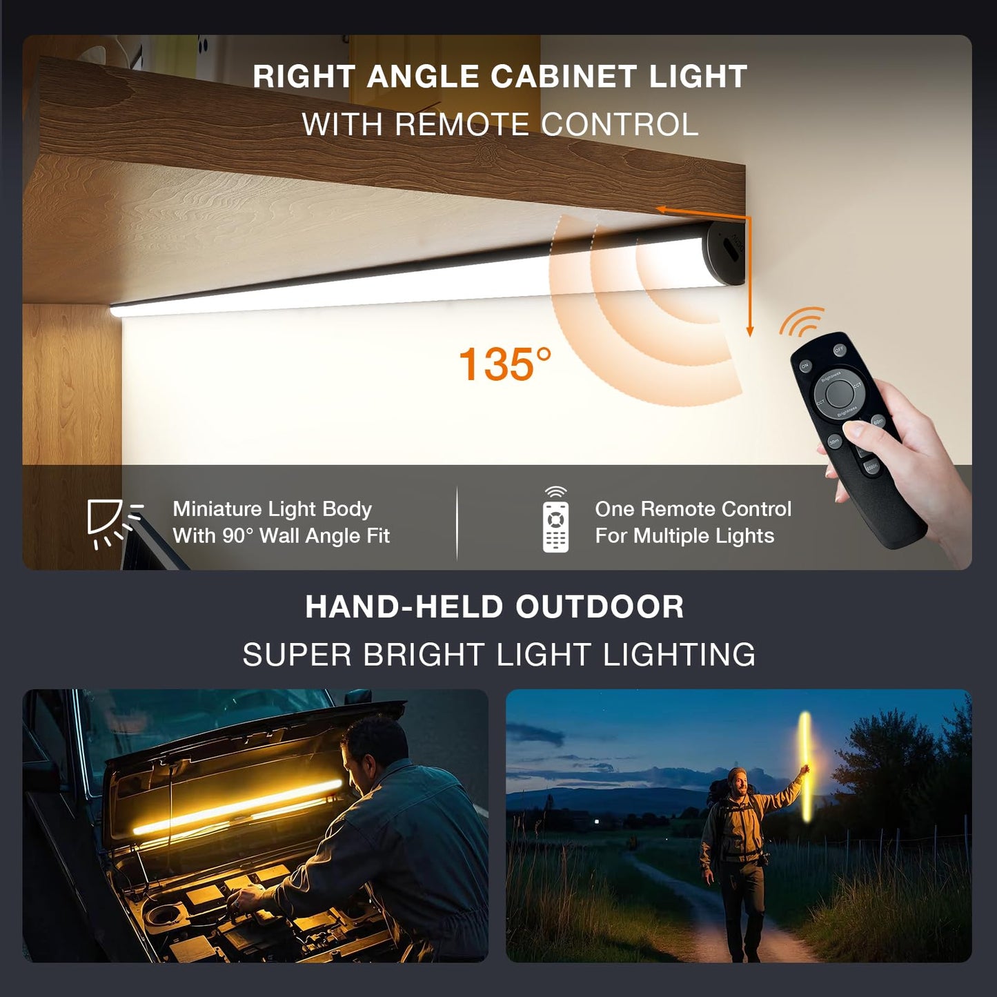 Under Cabinet Lighting Wireless with Remote,Rechargeable Battery Operated Closet Lights,3 Color Magnetic Dimmable led Strip Lights,Under Counter Lights for Kitchen,Shelf,Bedroom (Black-2PCS, 80cm)