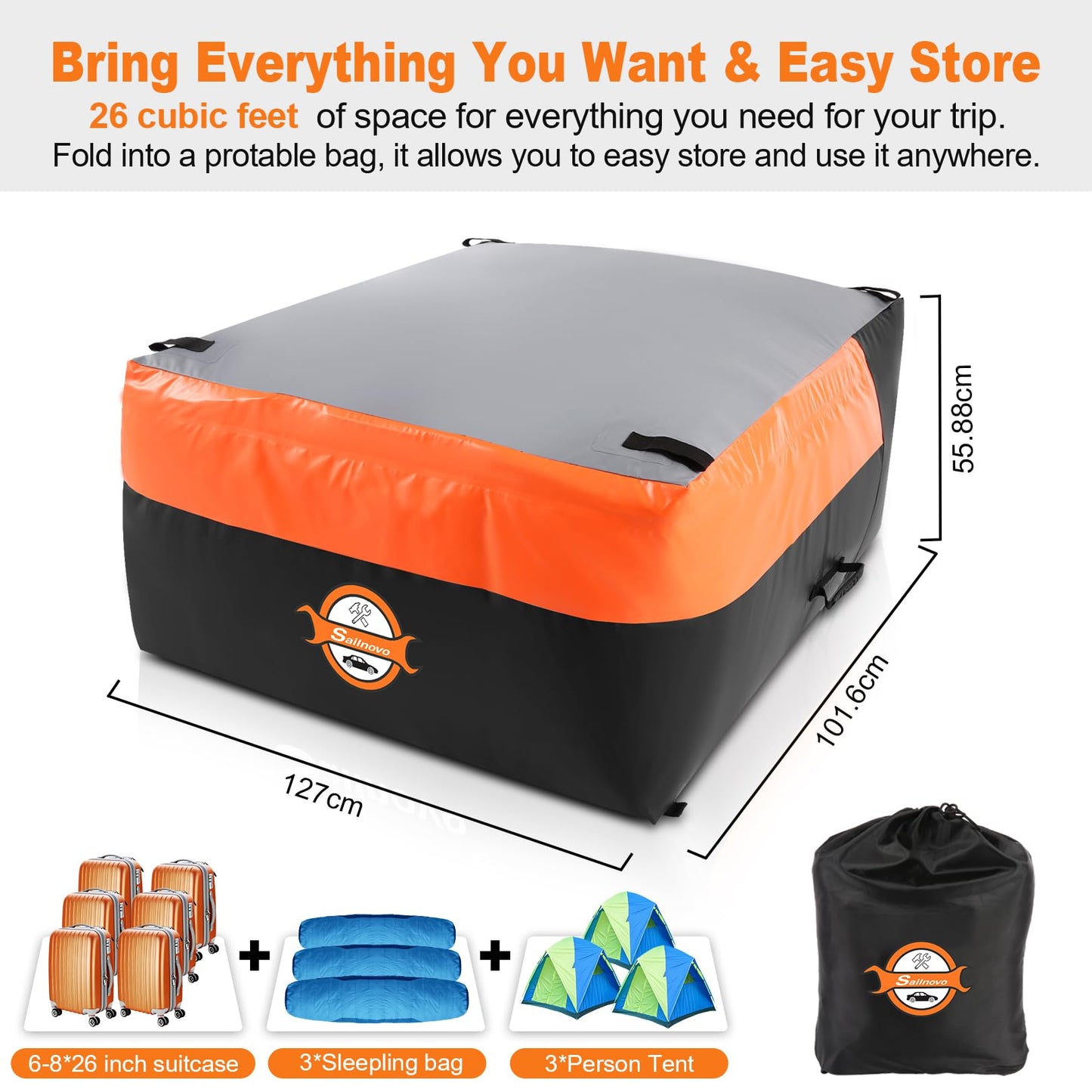 Sailnovo Truck Bed Bag, 35 Cubic ft 100% Waterproof Fits Any Truck Size, Heavy Duty Truck Cargo Bag PVC Water Resistant with 4 Stretch Cord, Packing Bag (59''x47''x22'')