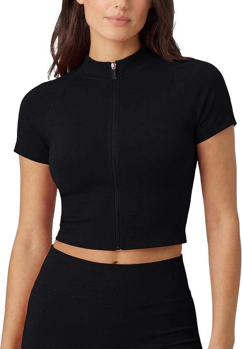 AUROLA Women's Workout Tops - Seamless Slim Fit Zip-Up Yoga Jacket | Short Sleeve Crop Top