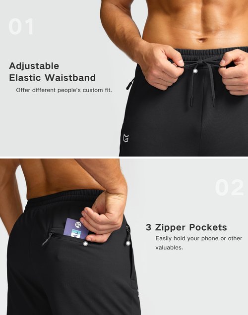 G Gradual Men's Fleece Lined Pants with 3 Zipper Pockets Water Resistant Winter Warm Hiking Pants Athletic Sweatpants for Men(Black,L)
